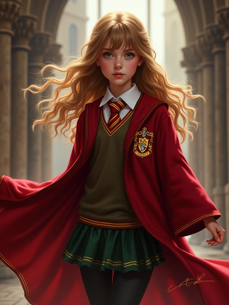 a girl with gryffindor uniform
