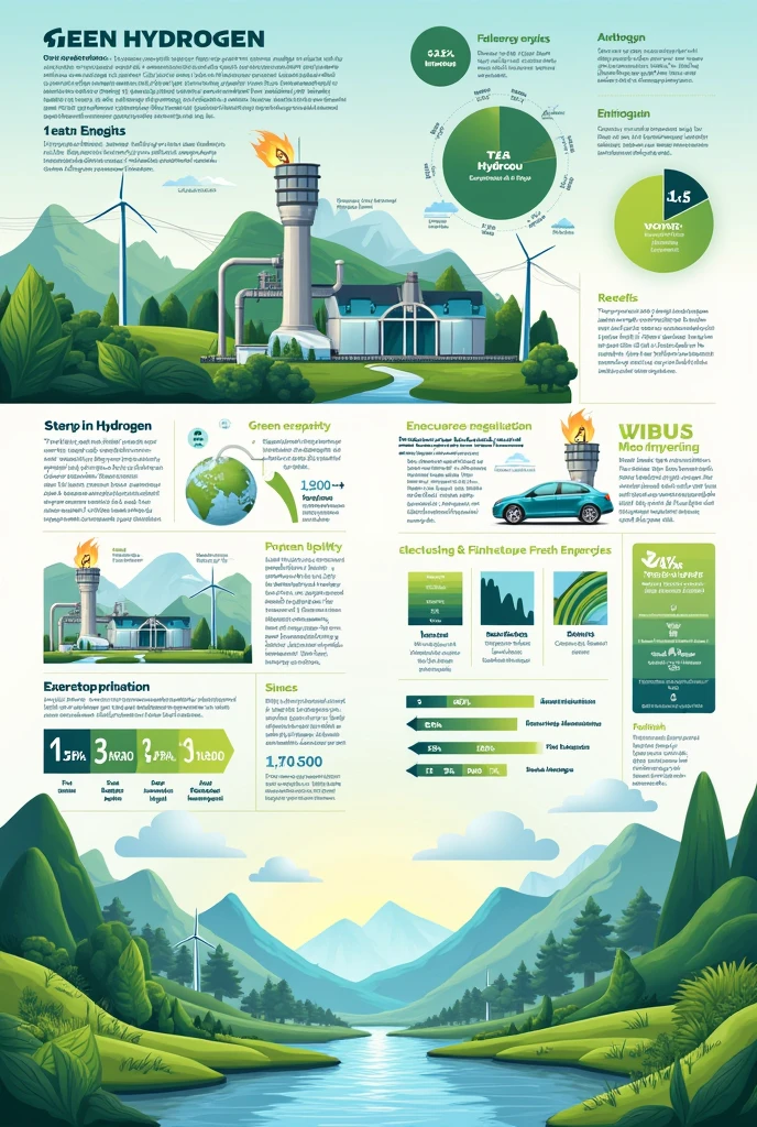 Make a brochure about green hydrogen With information about 