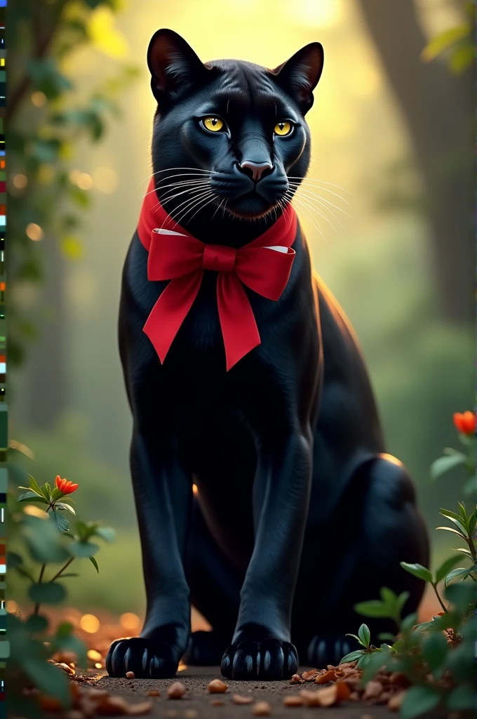 Panther with red bow 
