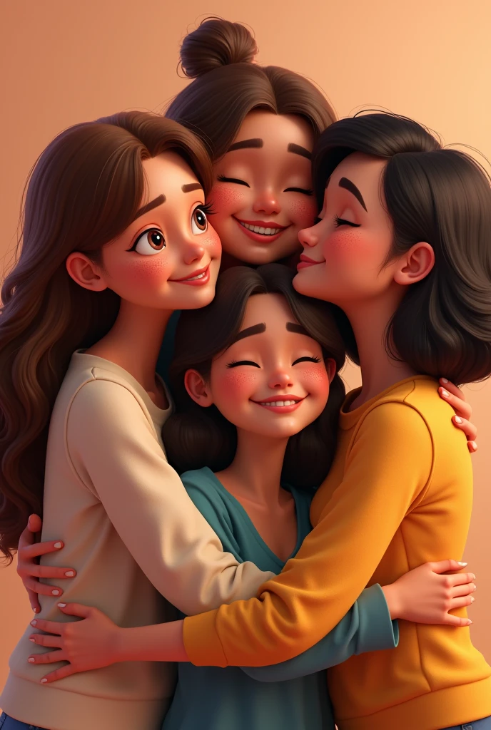 4 WOMEN HUGGING LOOKING FORWARD PIXAR STYLE