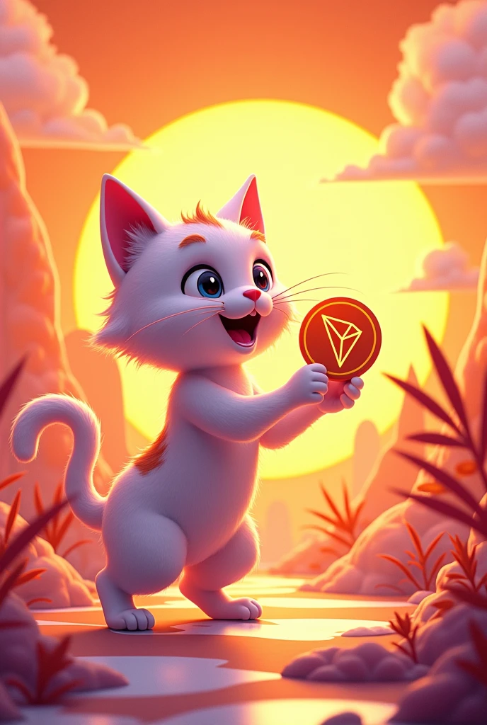 Cat name is suya it's name logo should be there and car body colour is orange and white and it's playing with tron coin make it crypto world