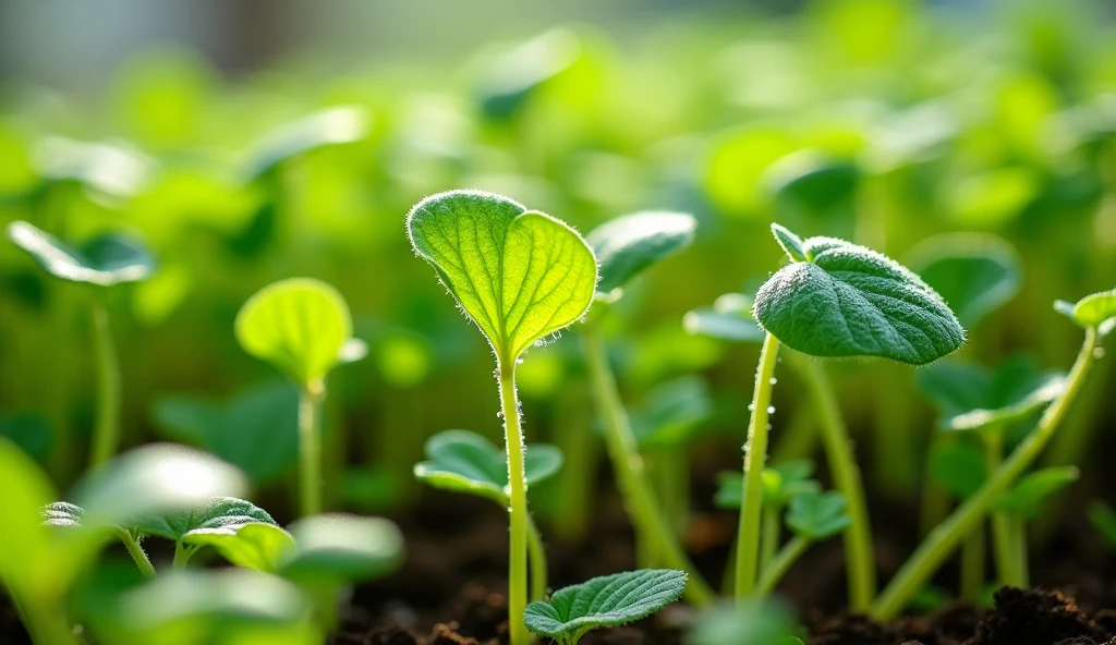 a bountiful lush garden, fresh green bean sprouts, growing bean sprouts, detailed sprouting beans, sprouting bean stalks, close-up of bean sprouts, hydroponic bean sprout cultivation, bean sprout farming, bean sprout cultivation, bean sprout growth, high quality bean sprout photography, natural lighting, vibrant colors, extremely detailed, realistic, 4k, high resolution, masterpiece