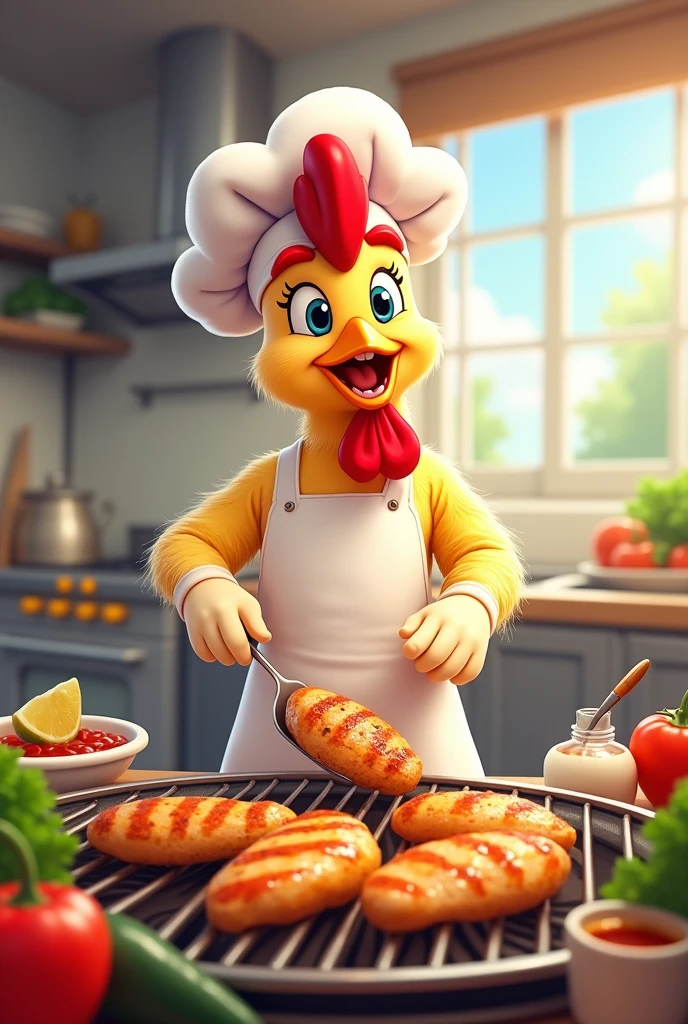 A chicken boy chef makes grill chicken wrap