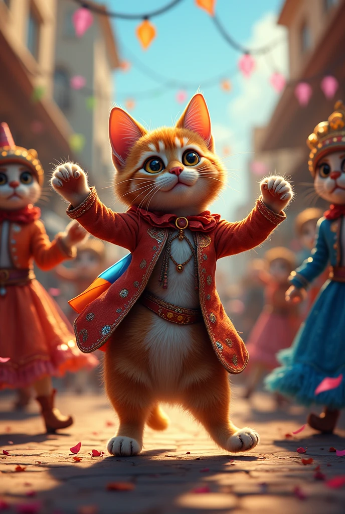 UN CHAT HAIBILLE AVEC UN DRAPEA KOSOVO 🇽🇰 DANS UN CARNAVAL EN DANSANT 