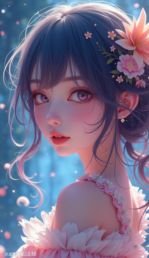 A beautiful anime-style girl with colorful hair, detailed facial features, vibrant colors, dynamic pose, fantasy background, intricate details, digital art, highly detailed, photorealistic, 8k, cinematic lighting, dramatic lighting, ethereal, glowing, fantasy