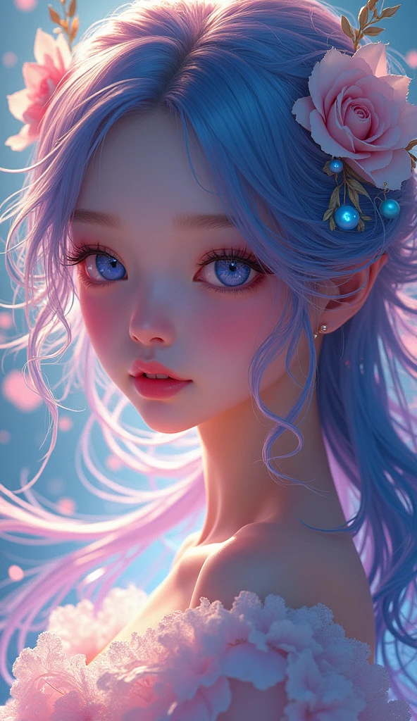 A beautiful anime-style girl with colorful hair, detailed facial features, vibrant colors, dynamic pose, fantasy background, intricate details, digital art, highly detailed, photorealistic, 8k, cinematic lighting, dramatic lighting, ethereal, glowing, fantasy