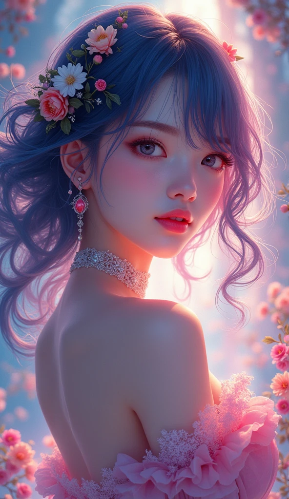 A beautiful anime-style girl with colorful hair, detailed facial features, vibrant colors, dynamic pose, fantasy background, intricate details, digital art, highly detailed, photorealistic, 8k, cinematic lighting, dramatic lighting, ethereal, glowing, fantasy