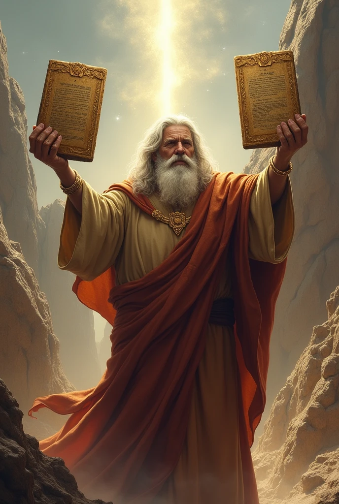 Drawing of Moses holding the commandments of God