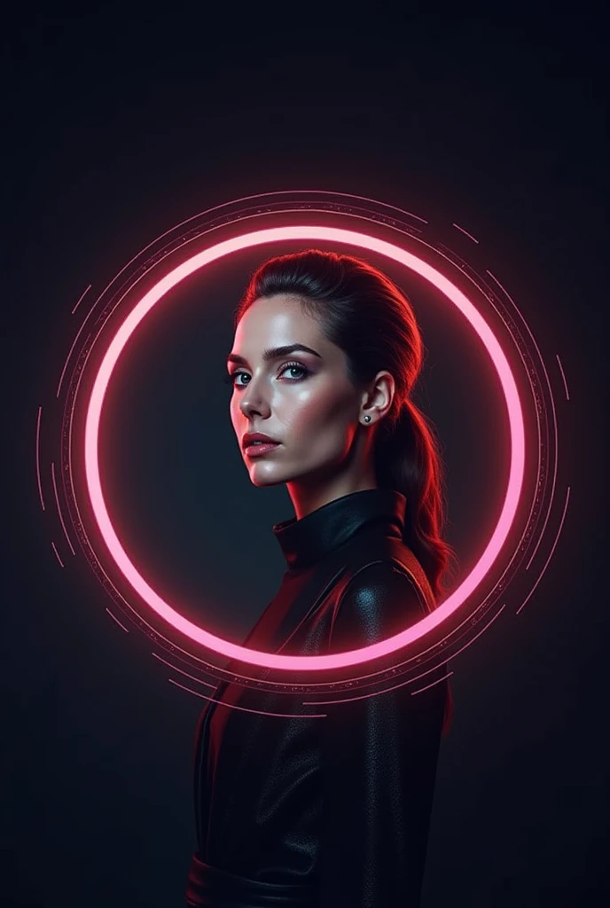 "Design a circular Facebook profile picture with a sleek, futuristic, and elegant style. The image should feature the name 'PELICULA DE ASSION and the text 'DIANA WATSON' in a modern, stylish font. Utilize contrasting colors to ensure the design is eye-catching and professional. The composition should be balanced and easily recognizable within the round shape of the profile picture, typically 170 x 170 pixels."
