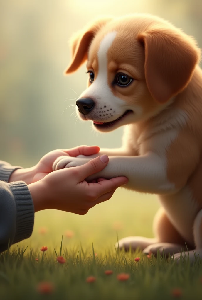 human hand holding dog's paw