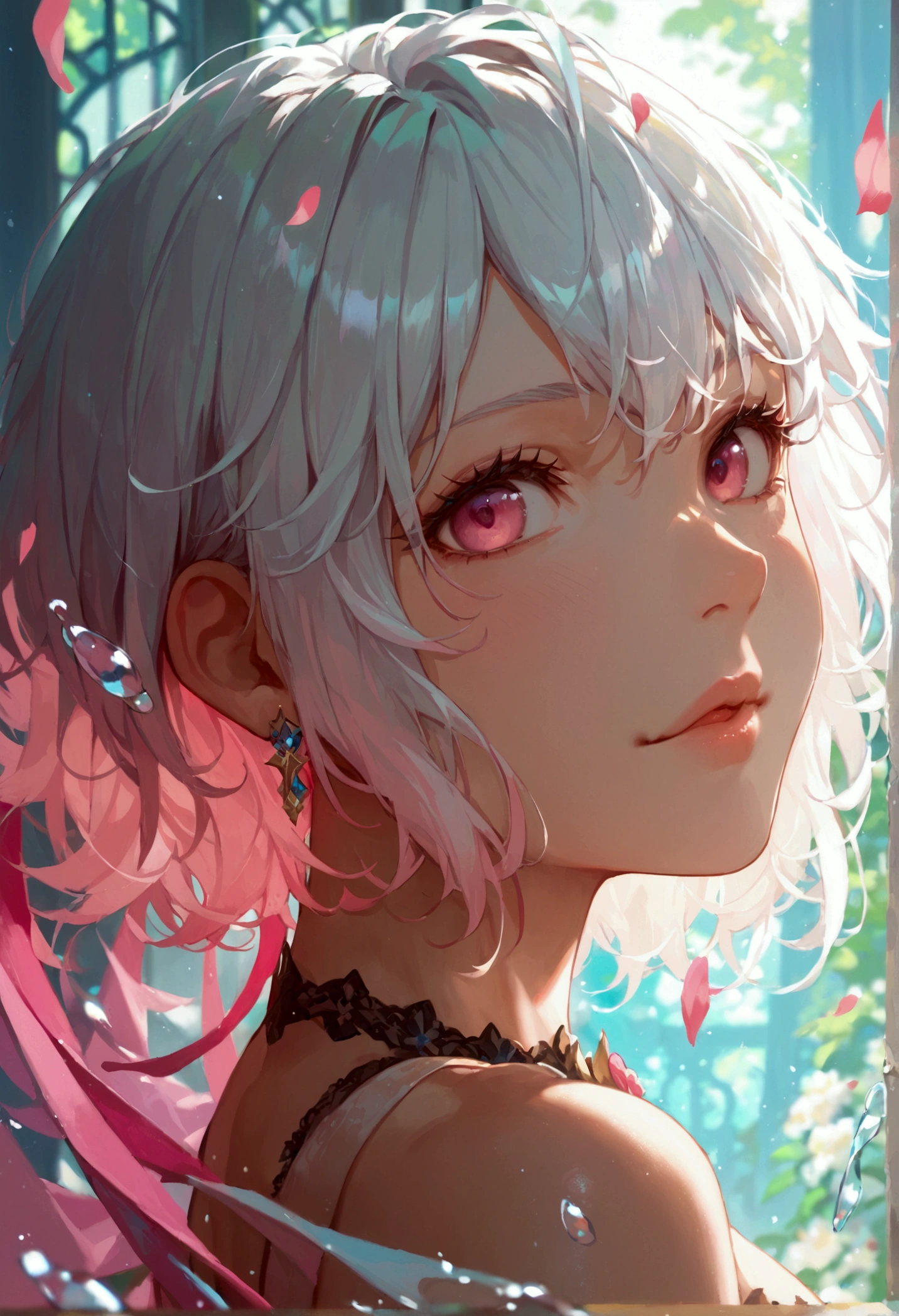 score_9, score_8_up, score_7_up,source_anime, high res image,masterpiece,best quality,girl,cute face,clear skin,white hair,short hair,pink eyes,inner_pink_hair,
