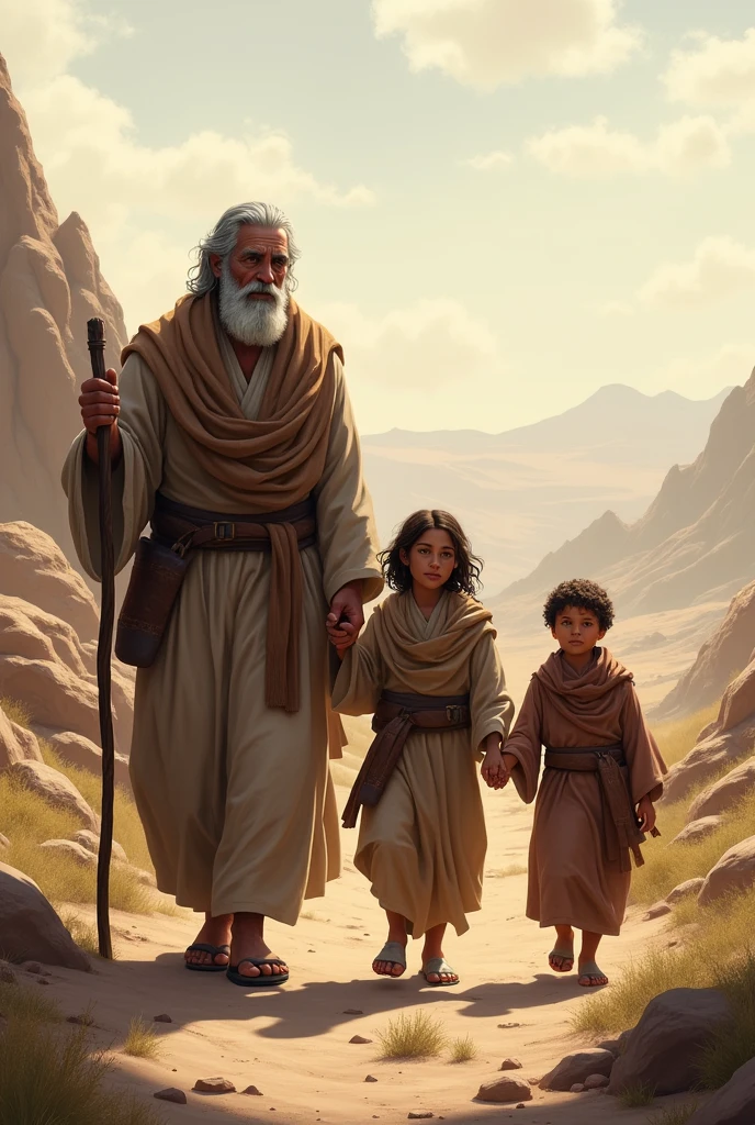 Character from the Bible Jacob returning to Canaan with his wife and two sons