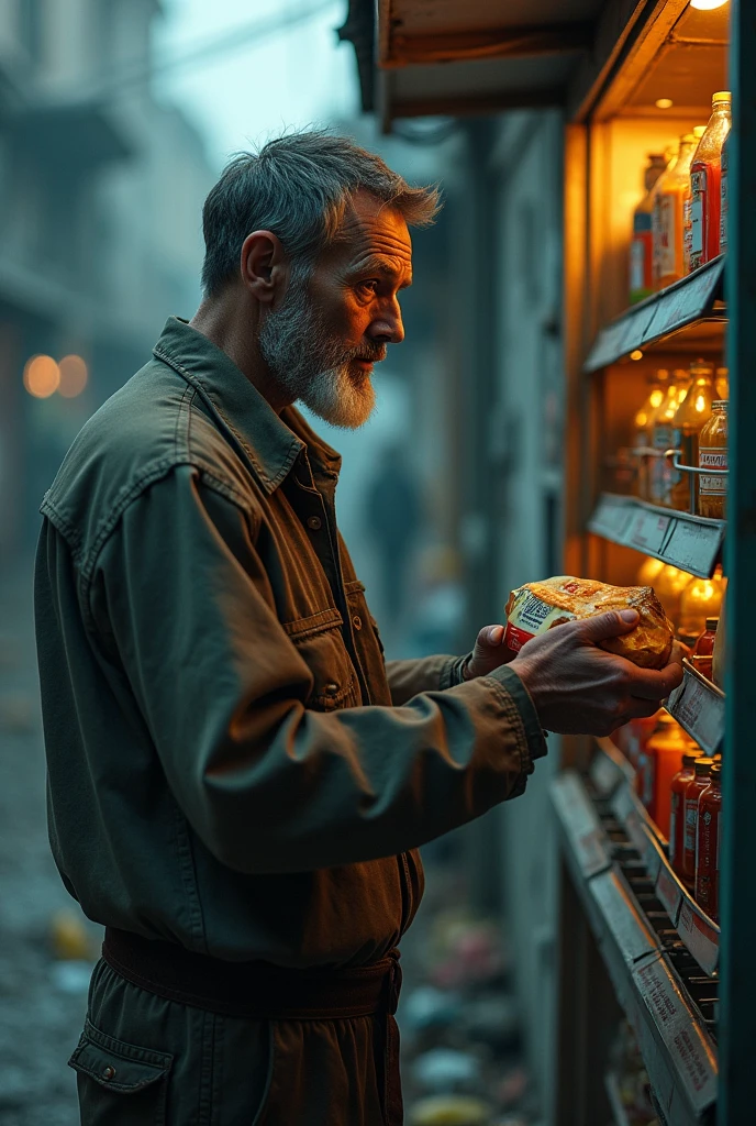Poorman eating cheap food an finding the lowest price of food

