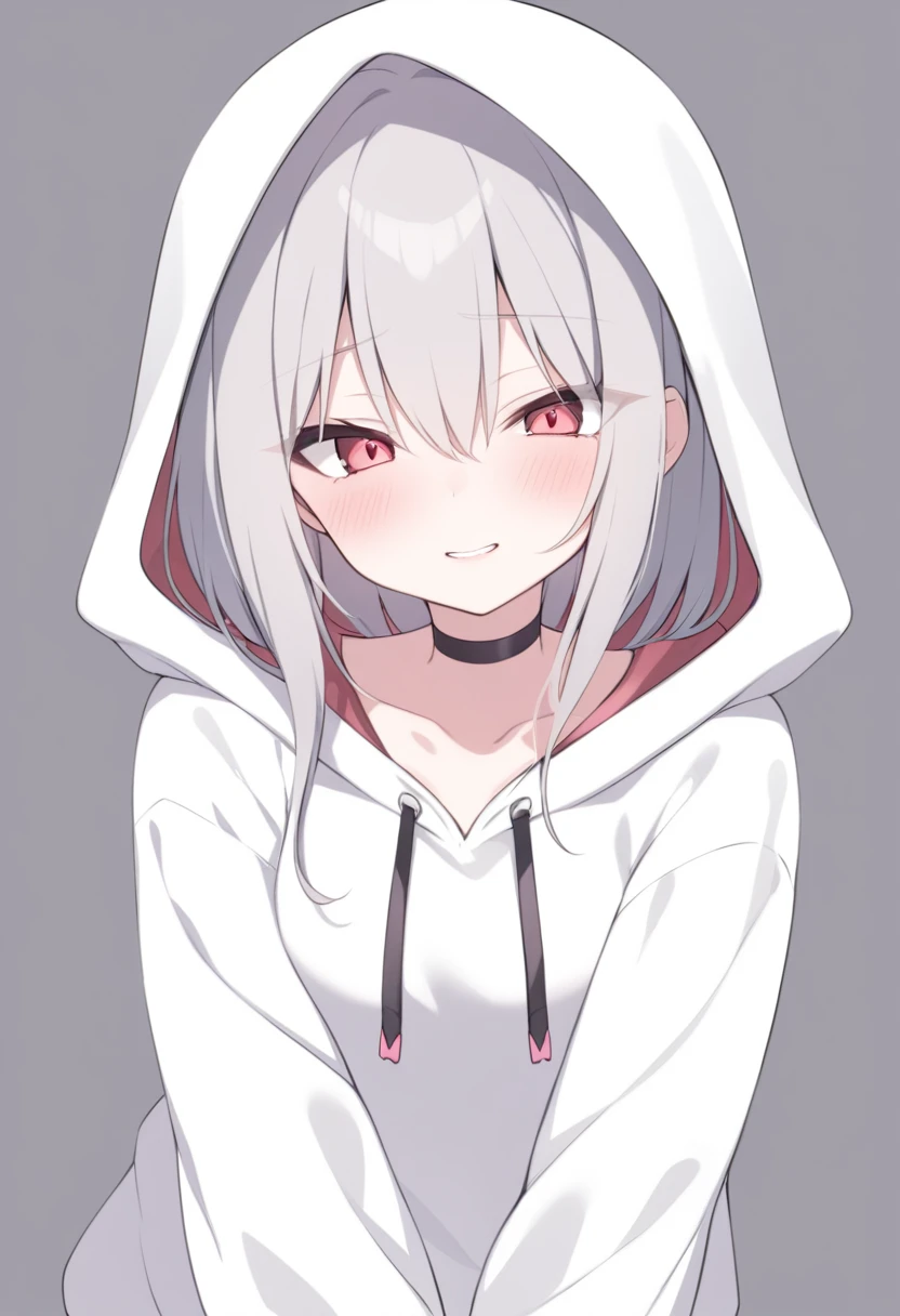 Possessive yandere childhood friend choker hoodie seductive expression