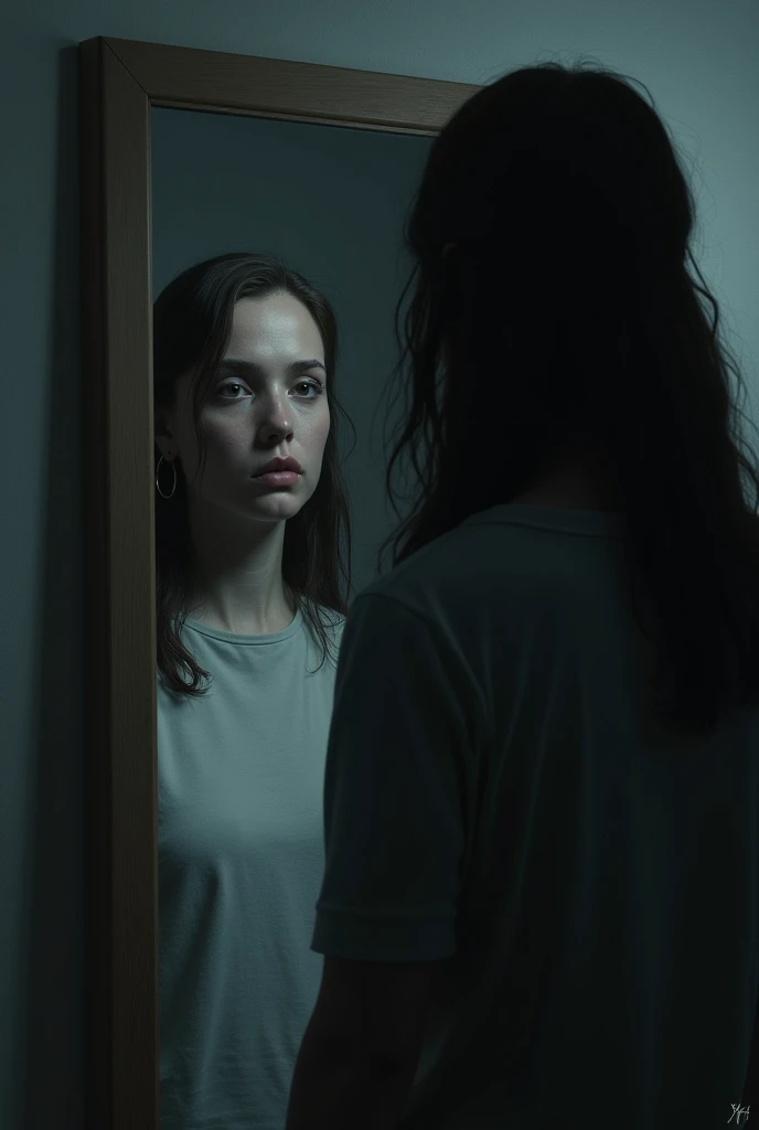 A person looking himself in the mirror with deep sadness because he is realizing he is not good enough