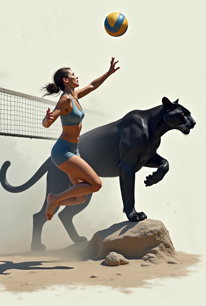 Half with a volleyball and the other with a panther