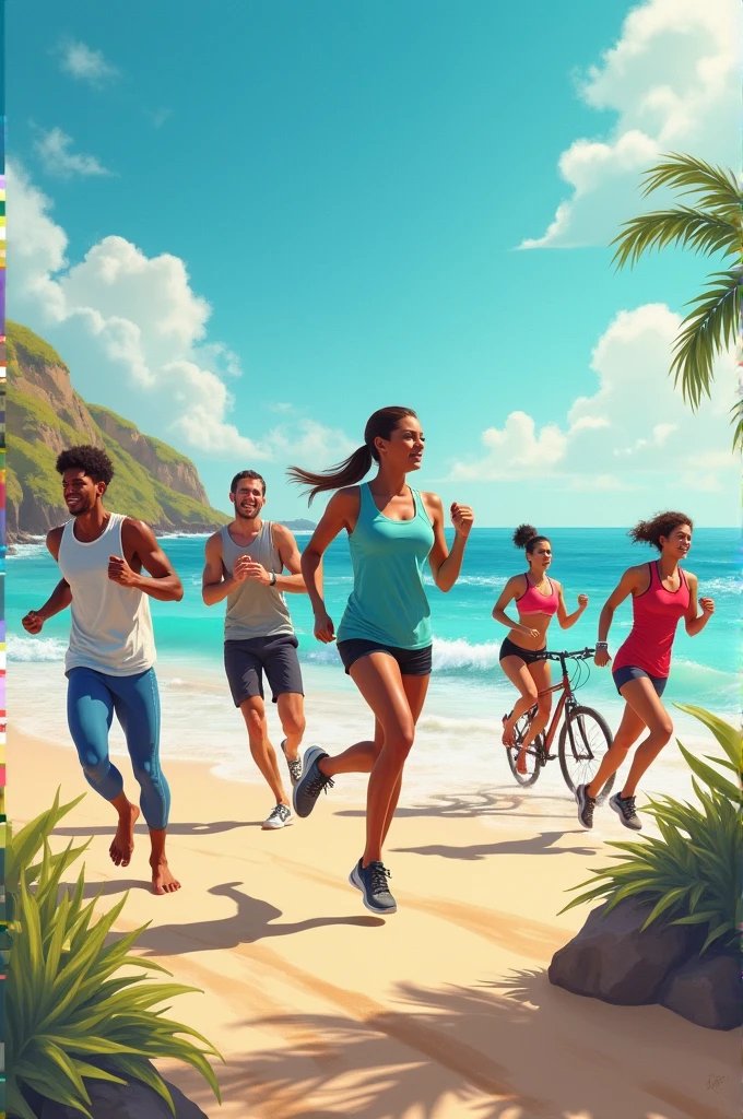 "Fitness Tracker Boom" make a graphic for this topic with sea shore showing boom of fitness trackers