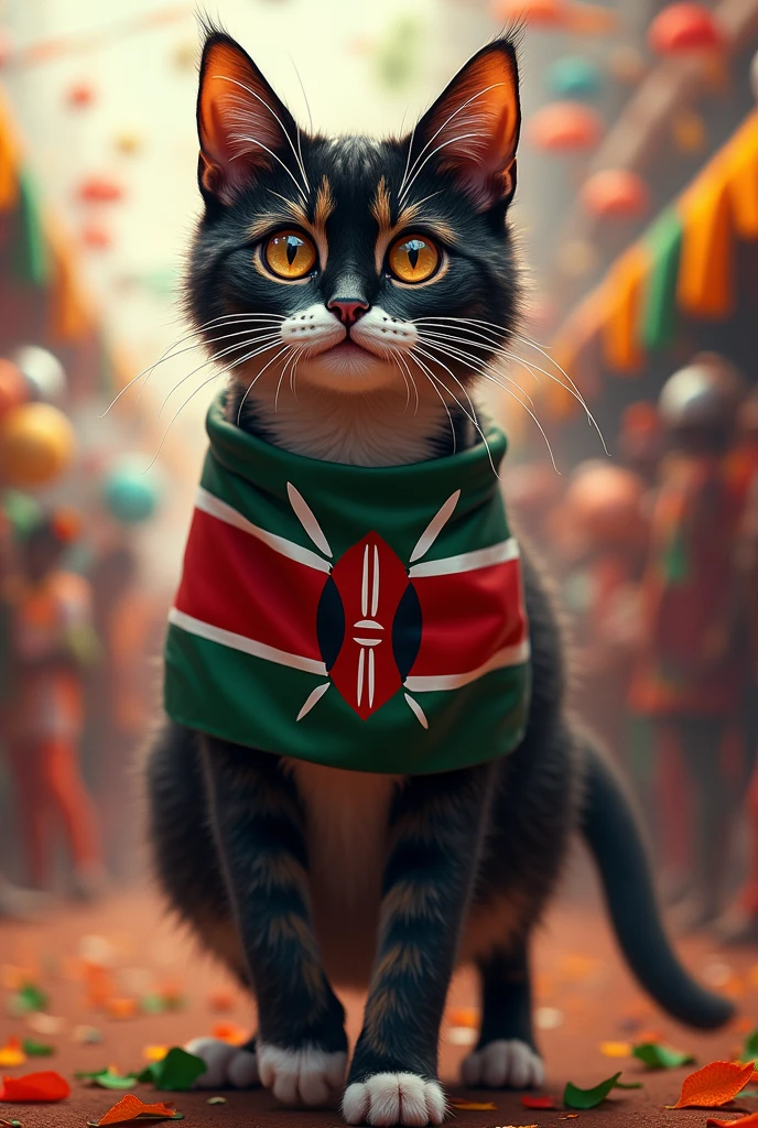 UN CHAT HABiLER  AVEC DRAPEAU  KENYA 🇰🇪 DANS UN CARNAVAL 