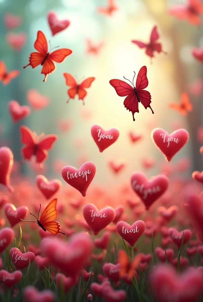 Butterflies with the word I love you Frapesita in hearts 