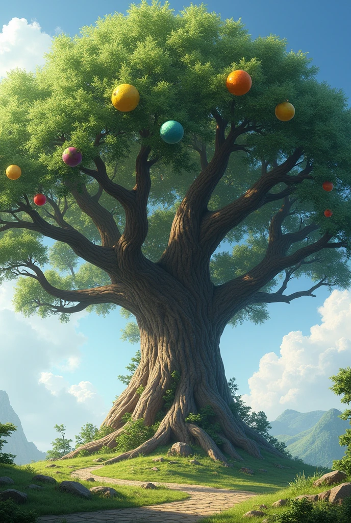 create a robust tree, which has 9 main branches with a fruit, it must have space to place names