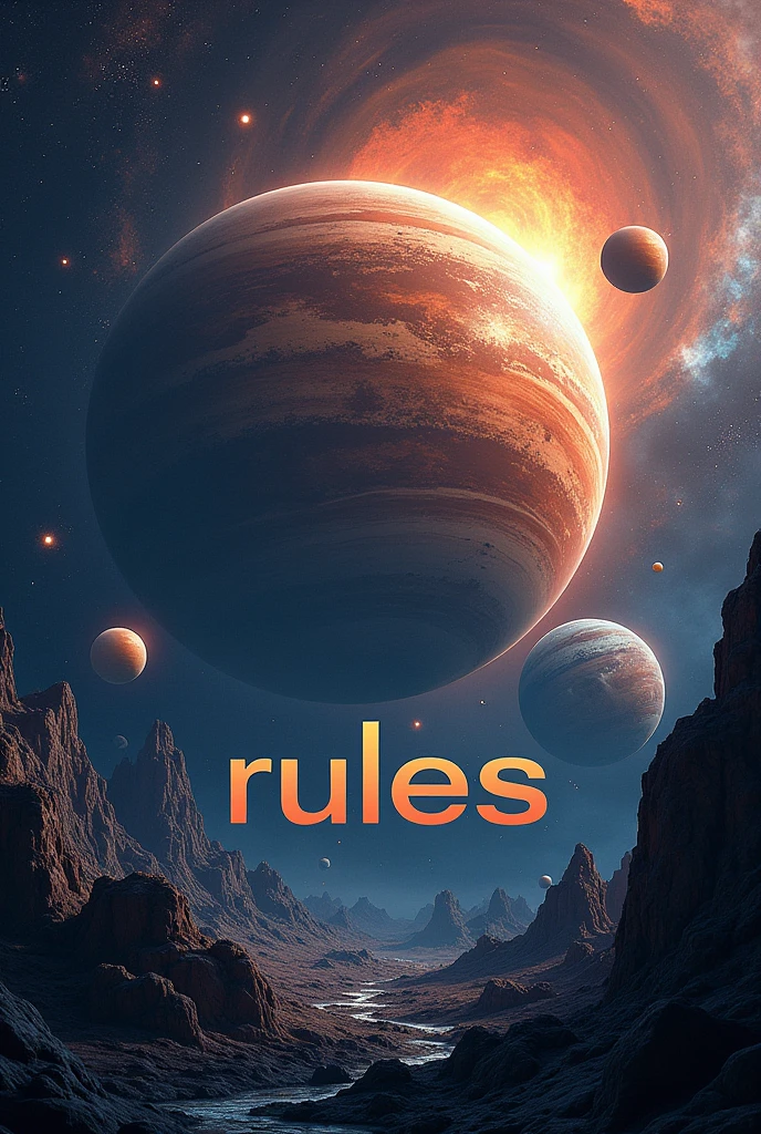 Make a picture of planets with the word rules written on it