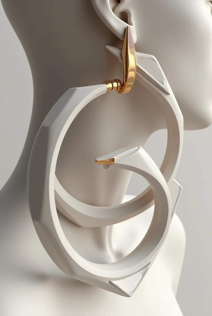 Images of 3D hoop earrings that resemble modern sculptures