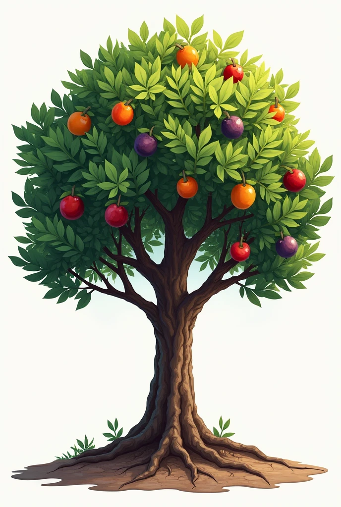 create a robust illustrated tree, which has 9 main branches with a fruit, it must have space to place names