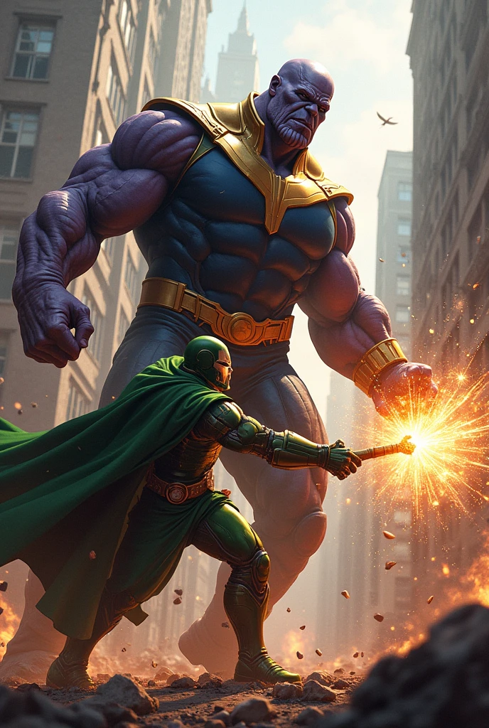 Thanos fight with doctor doom ,doctor doom has a iron man shot 