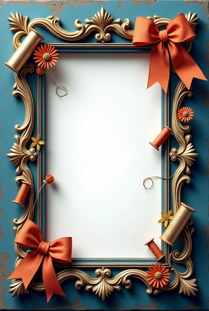 You can generate a background with a blue photomontage frame, brown and gold, that has bobbins of the aforementioned colors and some bows