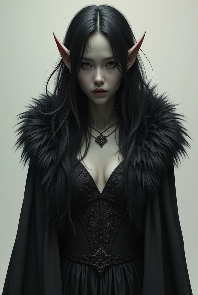 Drow , black fur, with a beautiful dress and a calm look