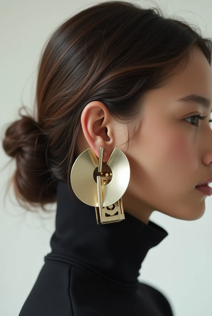 Large 3D earrings that resemble modern sculptures