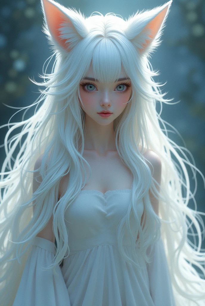 Kitsune girl with white hair and fur