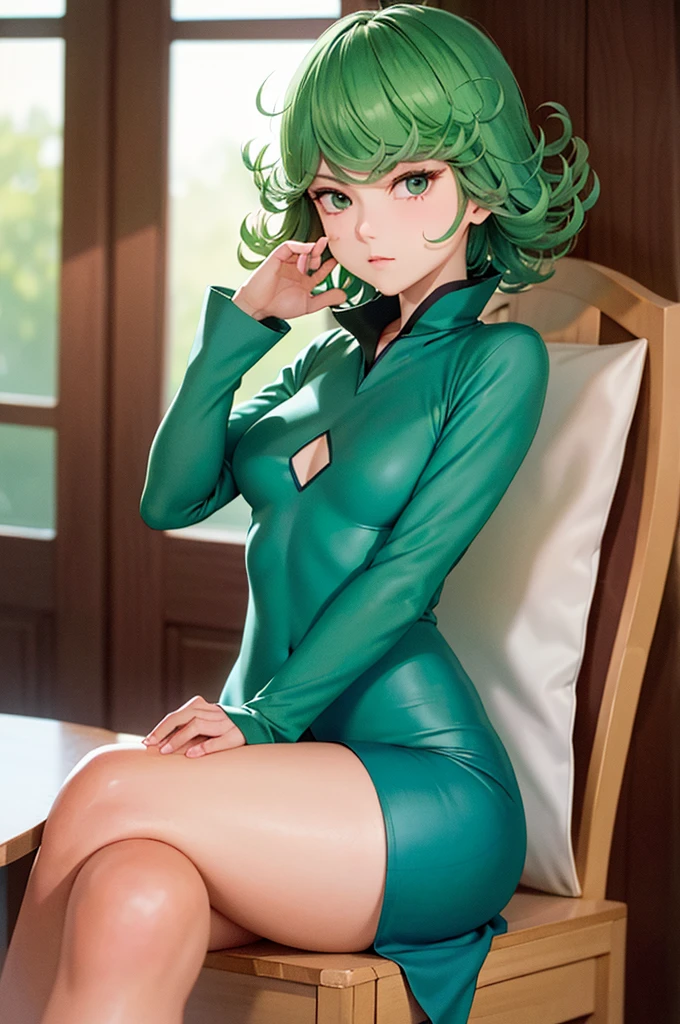 (masterpiece, best quality:1.2), solo, 1girl, tatsumaki, unamused, closed mouth, looking at viewer, hand on our face, sitting, She wore Dunhuang flying clothes,crossing leg