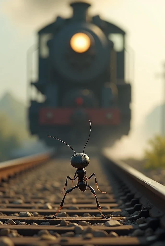 An ant trying to stop a train
