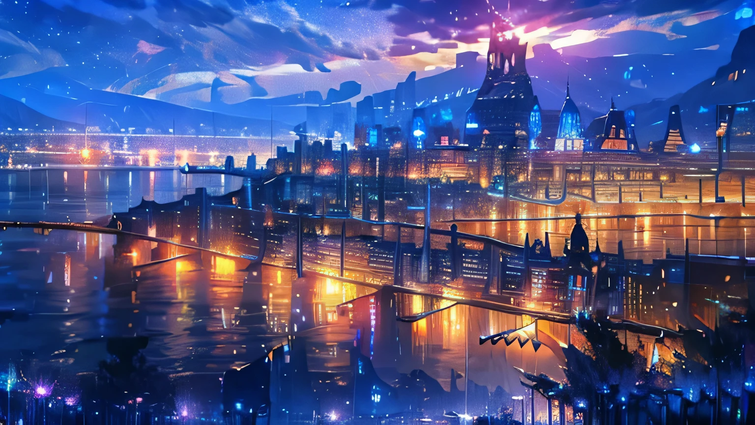 Attention to detail, high quality, high resolution, 4K, 8k, neon lights, Grains of light, beautiful city, beautiful view, raining, reflection