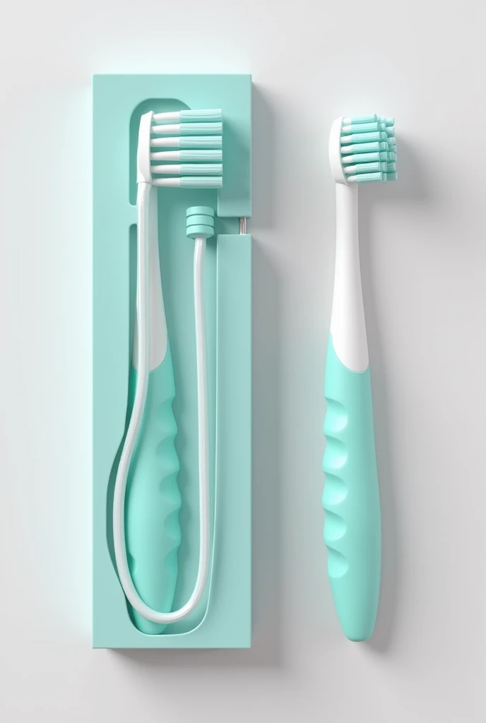 The package contains a toothbrush made of plastic and a tube made of latex.
The tube is designed to be connected to a faucet (grifo).
The toothbrush and the tube are separate parts in the package.
The tube can be detached from the toothbrush using a screw/nut mechanism, so they are packed separately within the box.