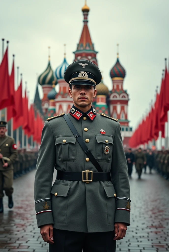 German Wehrmacht soldier stands on Red Square German Victory Parade