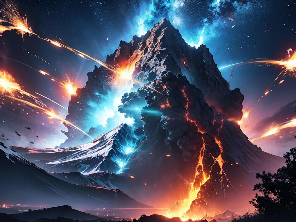 Volcanic eruption with blue lightning