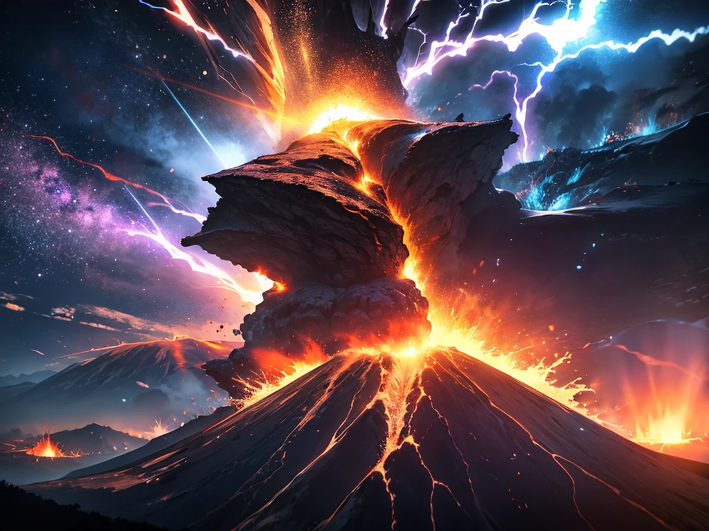 Volcanic eruption with blue lightning