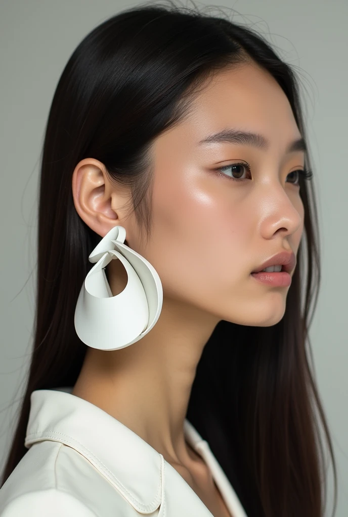Large 3D earrings that resemble modern sculptures