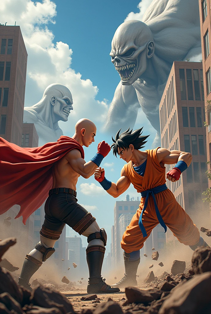 Saitama vs goku fight in aot world
