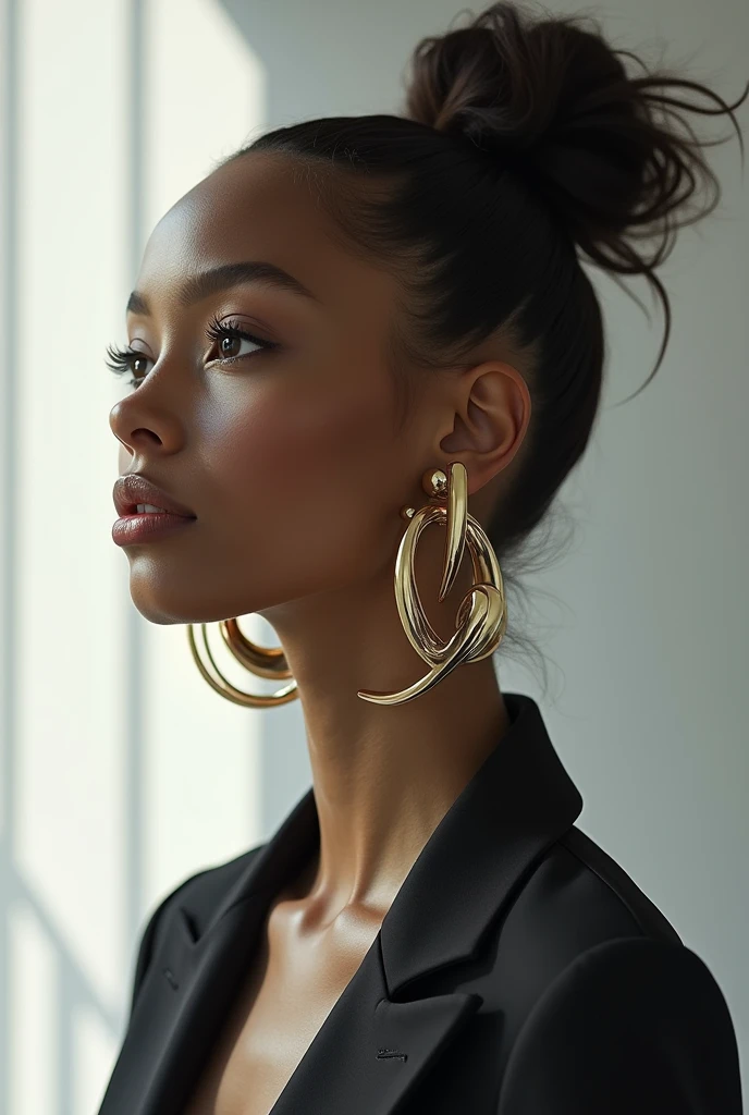 Large 3D earrings that resemble modern sculptures