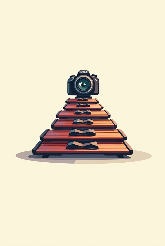 A logo of a pyramid of percussion band instruments including xylophones and a camera above