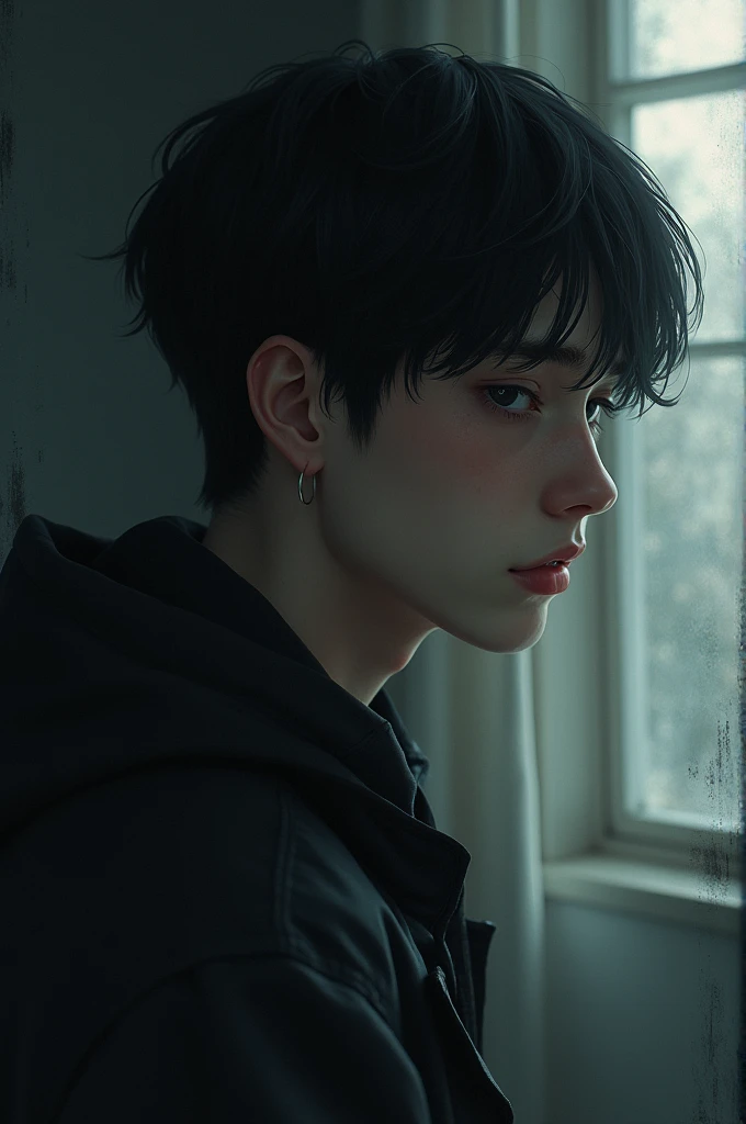 a lot of people make fun of him, he is very upset, then he comes home, starts crying, then he cries a lot because his eyes are black, finally, when he was about to commit suicide, someone stopped him, it was his girlfriend, after arguing with him, they hugged and were happy