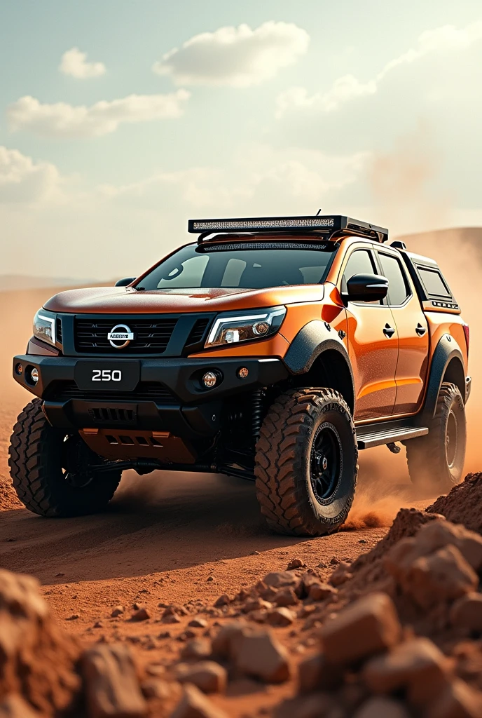 Modified Nissan NP300 4x4 dark orange color beating the Toyota Hilux  