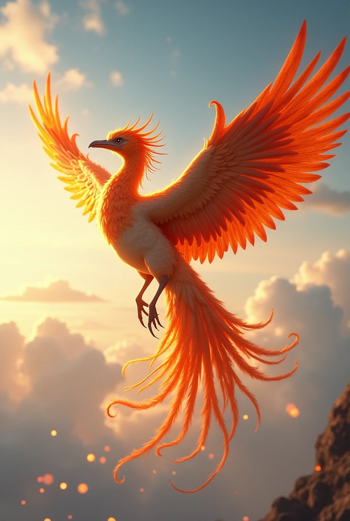 Let me create a flying image of the phoenix bird while flying in the sky and its mouth should also be long in the air.