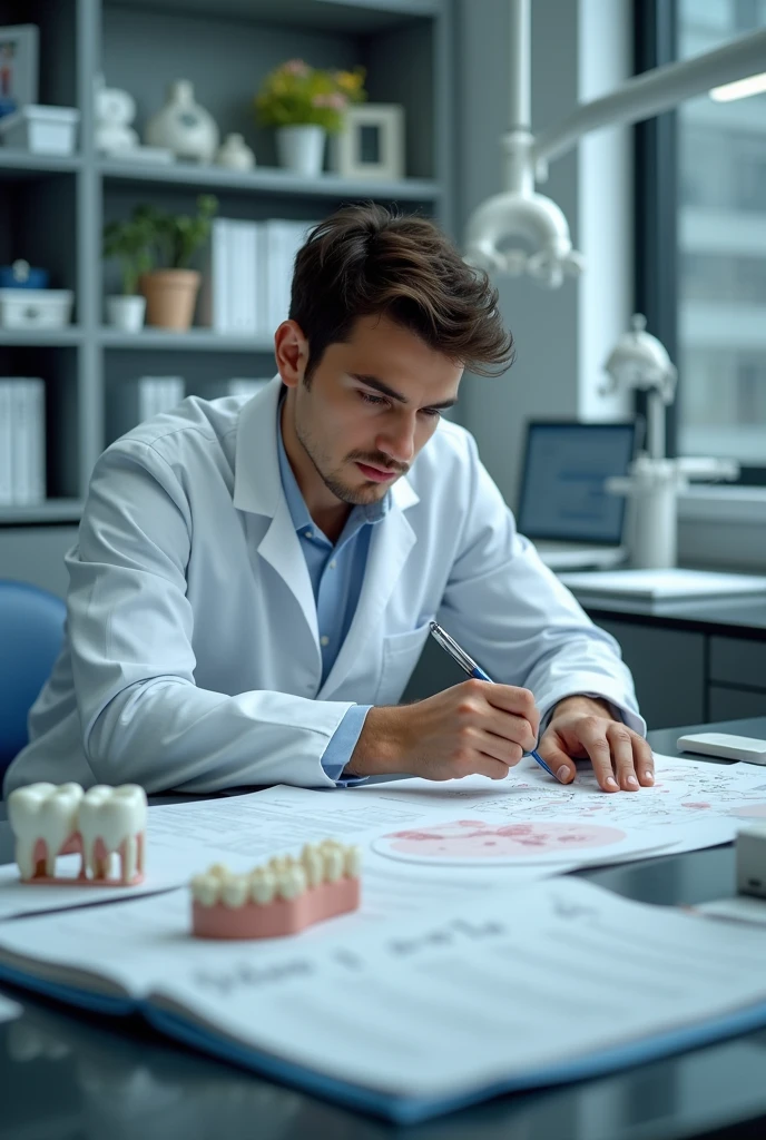 young male odontologist studiying