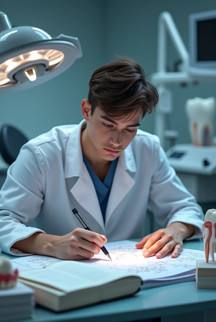 young male odontologist studiying