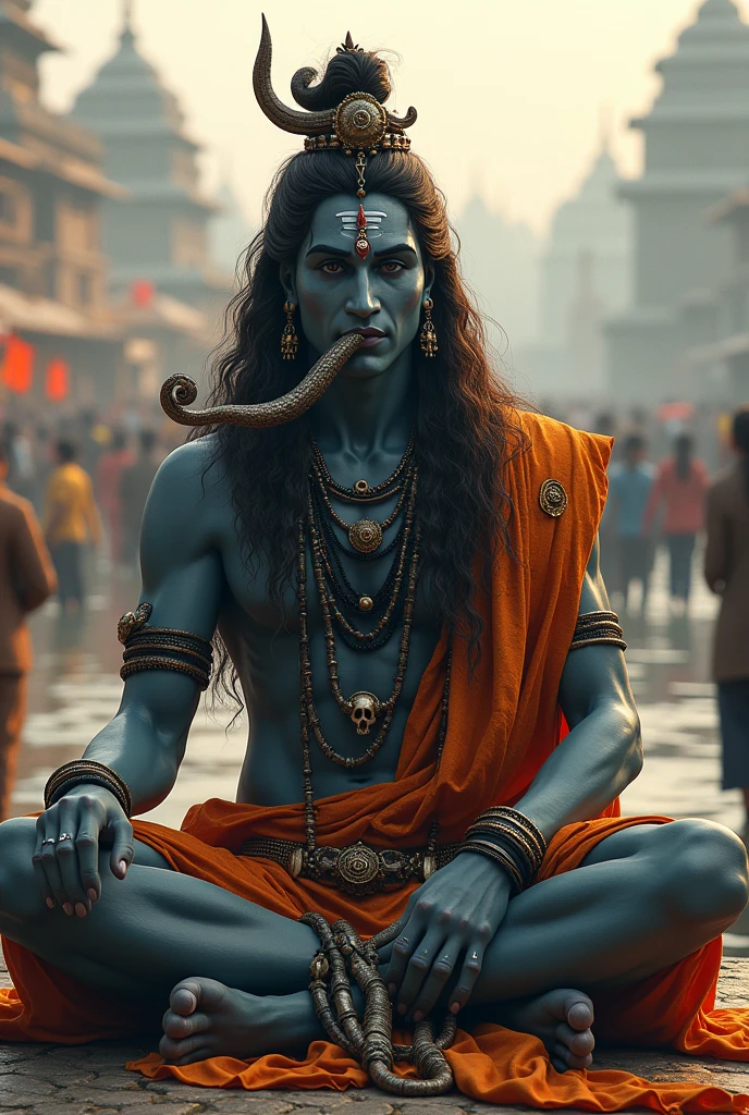 Lord Shiva using a chilom in kashi