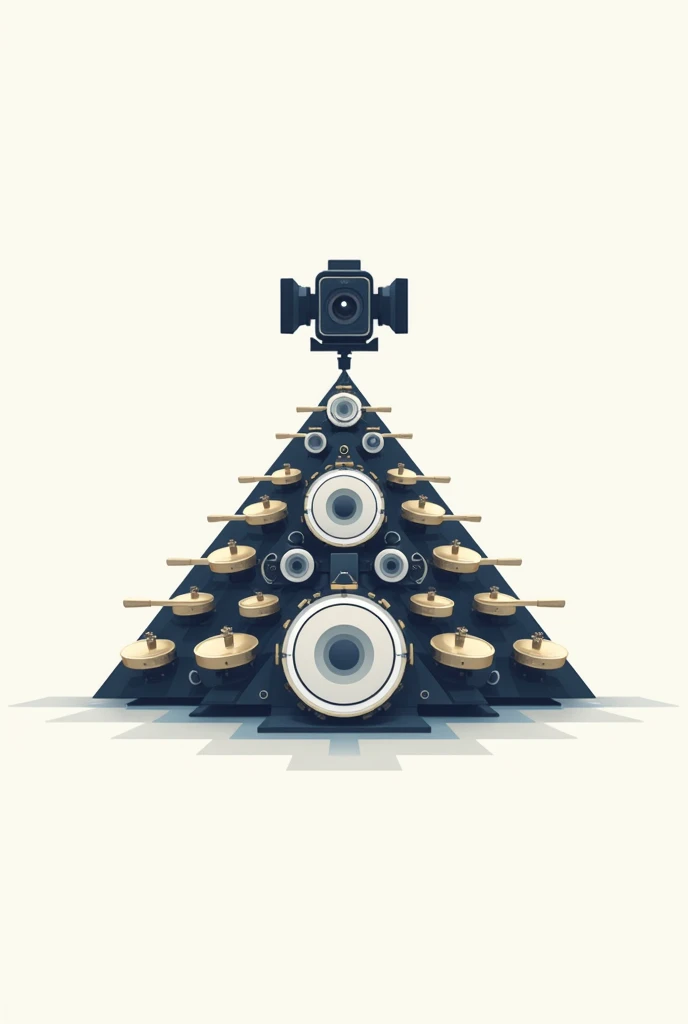 A logo of a pyramid of percussion band instruments and a camera above